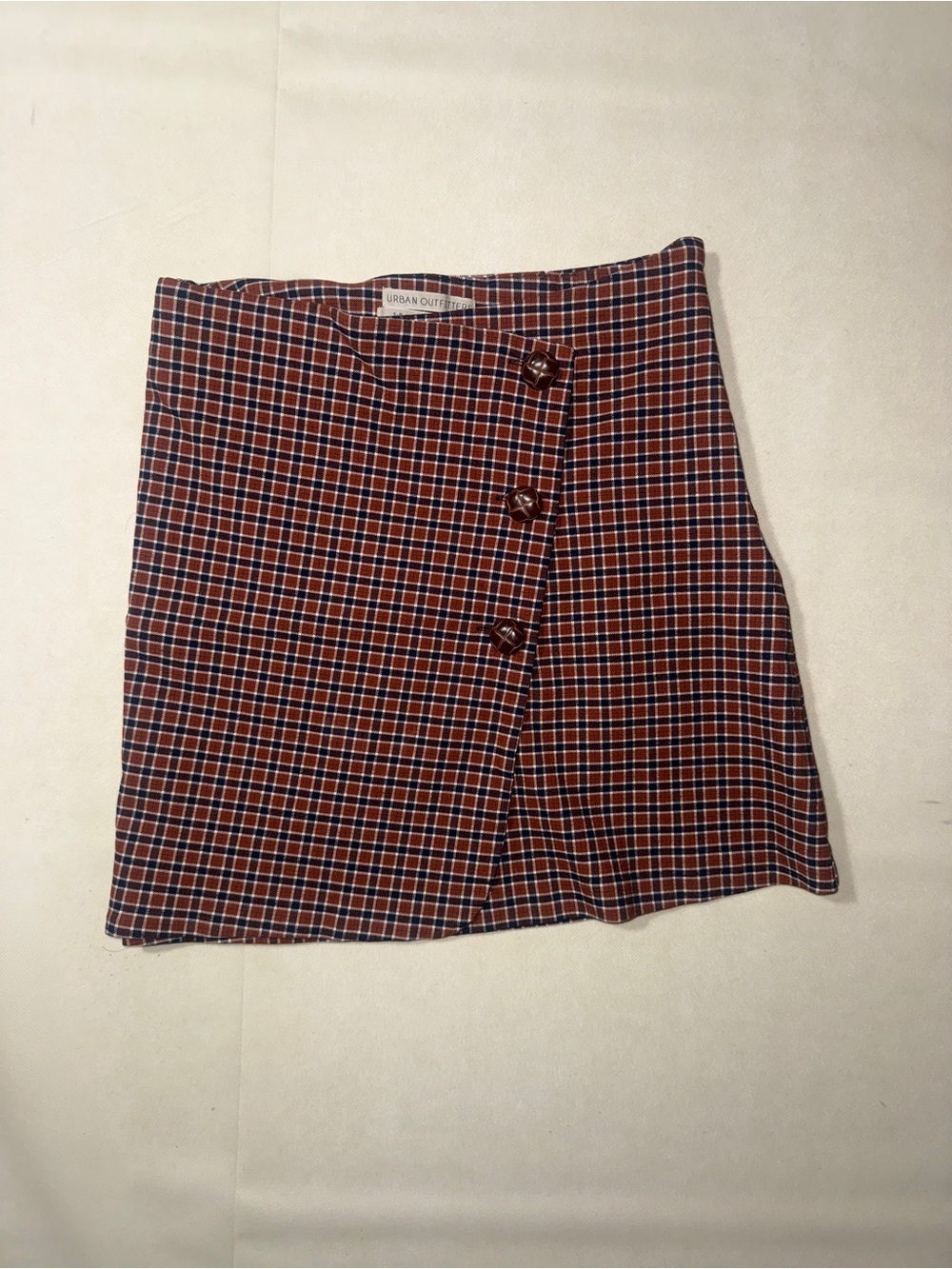 Urban Outfitters Red and Navy Plaid Button-Accent Mini Skirt